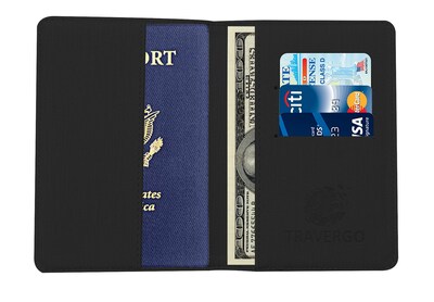 GoGreen Power Travergo Canvas Leather Passport Holder, Black (TR1220BK)