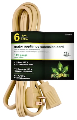 GoGreen Power 14/3 6 Appliance Cord, Beige, 3/Pack (GG-25606)