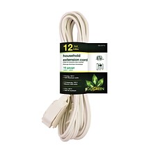 GoGreen Power 12 Extension Cord, 3-Outlet, 16 AWG, White (GG-24712-3)