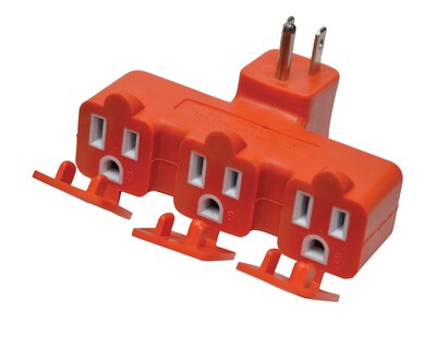 GoGreen Power 3 Outlet Tri Tap Adapter with Covers, Orange (GG-03431OR)