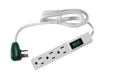 GoGreen Power Power Strip, 3 Outlet, White, 3/Pack (GG-13002MS)