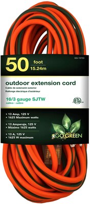 GoGreen Power 50 Indoor/Outdoor Extension Cord, 16 AWG, Orange (GG-13750)