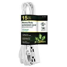 GoGreen Power 15 Extension Cord, 3-Outlet, 16 AWG, White (GG-19615)