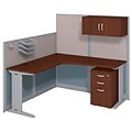 Bush Business Furniture Office in an Hour 63Hx65W L-Workstation w Storage & Accessory Kit, Hansen Cherry, Installed