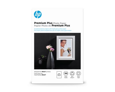 HP Premium Plus Glossy Photo Paper, 4 x 6, 100 Sheets/Pack (CR668A)