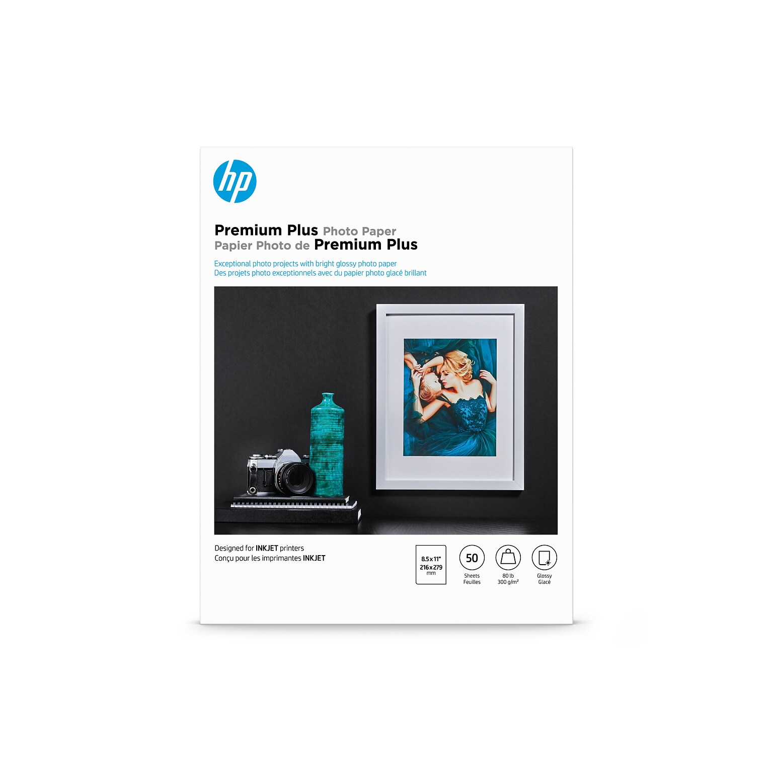 HP Premium Plus Glossy Photo Paper, 8.5 x 11, 50 Sheets/Pack (CR664A)