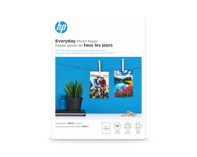 HP Everyday Photo Paper Glossy Photo Paper, 5 x 7, 60 Sheets/Pack (CH097A)