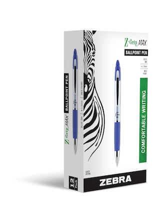 Zebra Z-Grip Max Retractable Ballpoint Pen, Medium Point, 1.0mm, Blue Ink, Dozen (22420)