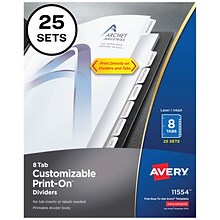 Avery Print-On Paper Dividers, 8 Tabs, White, 25 Sets/Pack (11554)