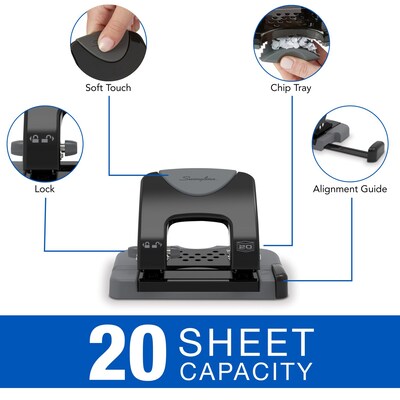 Swingline SmartTouch Low Force 2-Hole Punch, 20 Sheet Capacity, Black/Gray (A7074135)
