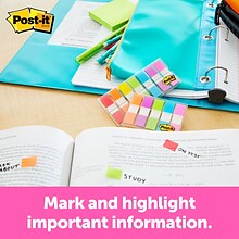 Post-it® Flags, 0.5 Wide, Assorted Bright Colors, 100 Flags/Pack (683-5CB2)