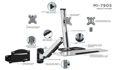 Mount-It! Sit Stand Wall Mount Workstation, Articulating Standing Desk for a Single Monitor, Floating Keyboard Tray (MI-7905)