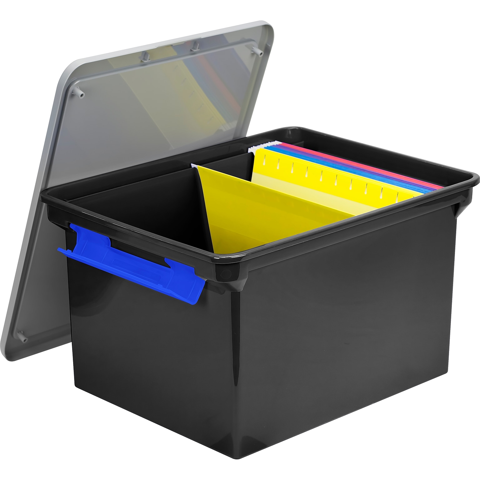 Storex Letter/Legal Portable File Tote Storage Box With Locking Handle,  Letter/Legal Size, Black (STX61543U01C)