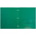 JAM Paper Heavy Duty Plastic 3 Hole Punch Two-Pocket Folders, Green, 6/Pack (383HHPGRB)