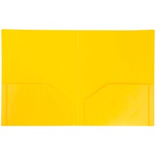 JAM Paper Heavy Duty Plastic Two-Pocket School Folders, Yellow, 6/Pack (383HYEA)