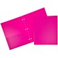 JAM Paper Heavy Duty 3 Hole Punch Two-Pocket Plastic Folders, Fuchsia Pink, 6/Pack (383HHPFUB)