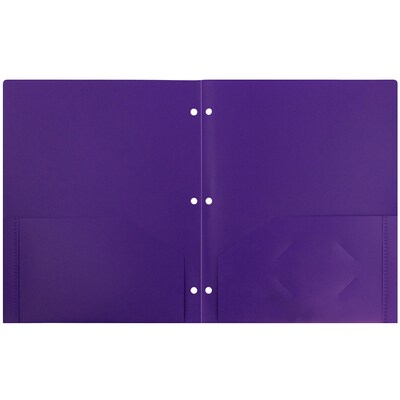 JAM Paper Heavy Duty 3 Hole Punch Two-Pocket Plastic Folders, Purple, 108/Pack (383HHPPUA)