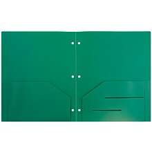 JAM Paper Heavy Duty 3 Hole Punched 2 Pocket Plastic Folders, Green, 108/pack (383HHPGRA)