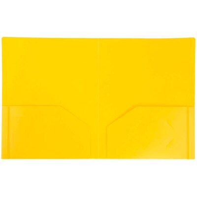 JAM Paper Heavy Duty 2-Pocket Plastic Folders, Yellow, 6/Pack (383HYED)
