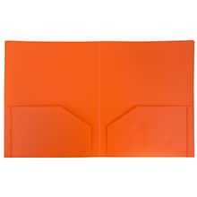 JAM Paper Heavy Duty Two-Pocket Plastic Folders, Orange, 108/Pack (383HORB)