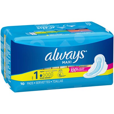 Always Maxi Regular Pads with Wings, Unscented, 10/Box (280756)