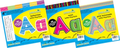 Barker Creek 4 Letter Pop Outs Curated Collection, Assorted Colors, 255 Character/Pack, 3 Pack/Set