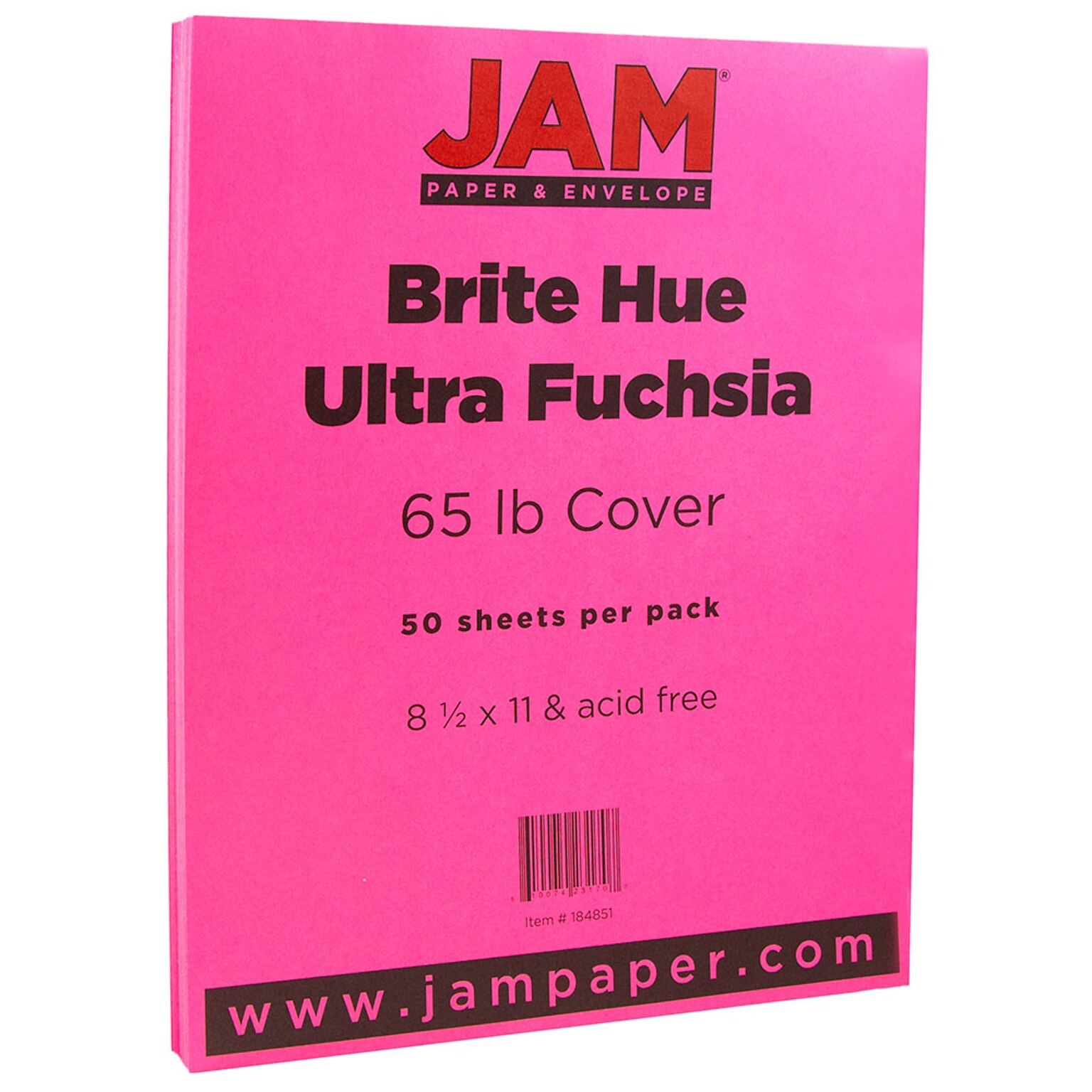 JAM Paper Bright Hue 65 lb. Cardstock Paper, 8.5 x 11, Ultra Fuchsia, 50 Sheets/Pack (184851)