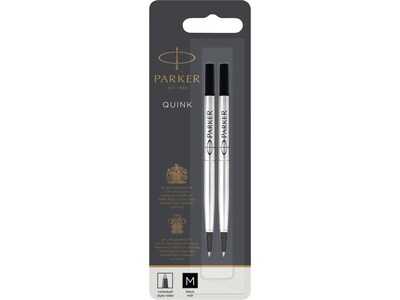 Parker Quink Rollerball Pen Refill, Medium Tip, Black Ink, 2/Pack (1950325)
