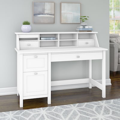 Bush Furniture Broadview 54W Computer Desk with Drawers and Desktop Organizer, Pure White (BD005WH)