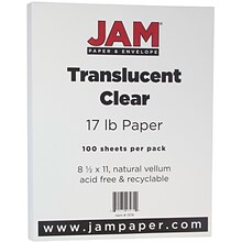 JAM Paper 8.5 x 11 Translucent Clear Vellum Paper, 17 lbs., 100 Brightness, 500 Sheets/Ream (1379)