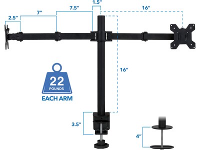 Mount-lt! Adjustable Full Motion Monitor Arm Mount, Up to 32" Monitor, Black (MI-2752L)