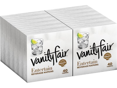 Vanity Fair Entertain Beverage Beverage Napkin, 2-ply, White, 40 Napkins/Pack, 12/Carton (35134)