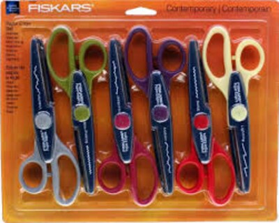 Fiskars Decorative 6 1/2 Stainless Steel Craft Scissors, Pointed Tip, Assorted Colors, 6/Pack (SZ66