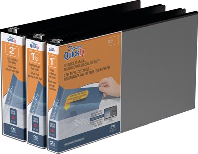 Stride QuickFit Heavy Duty 1" 3-Ring View Binders, Black (95011L)