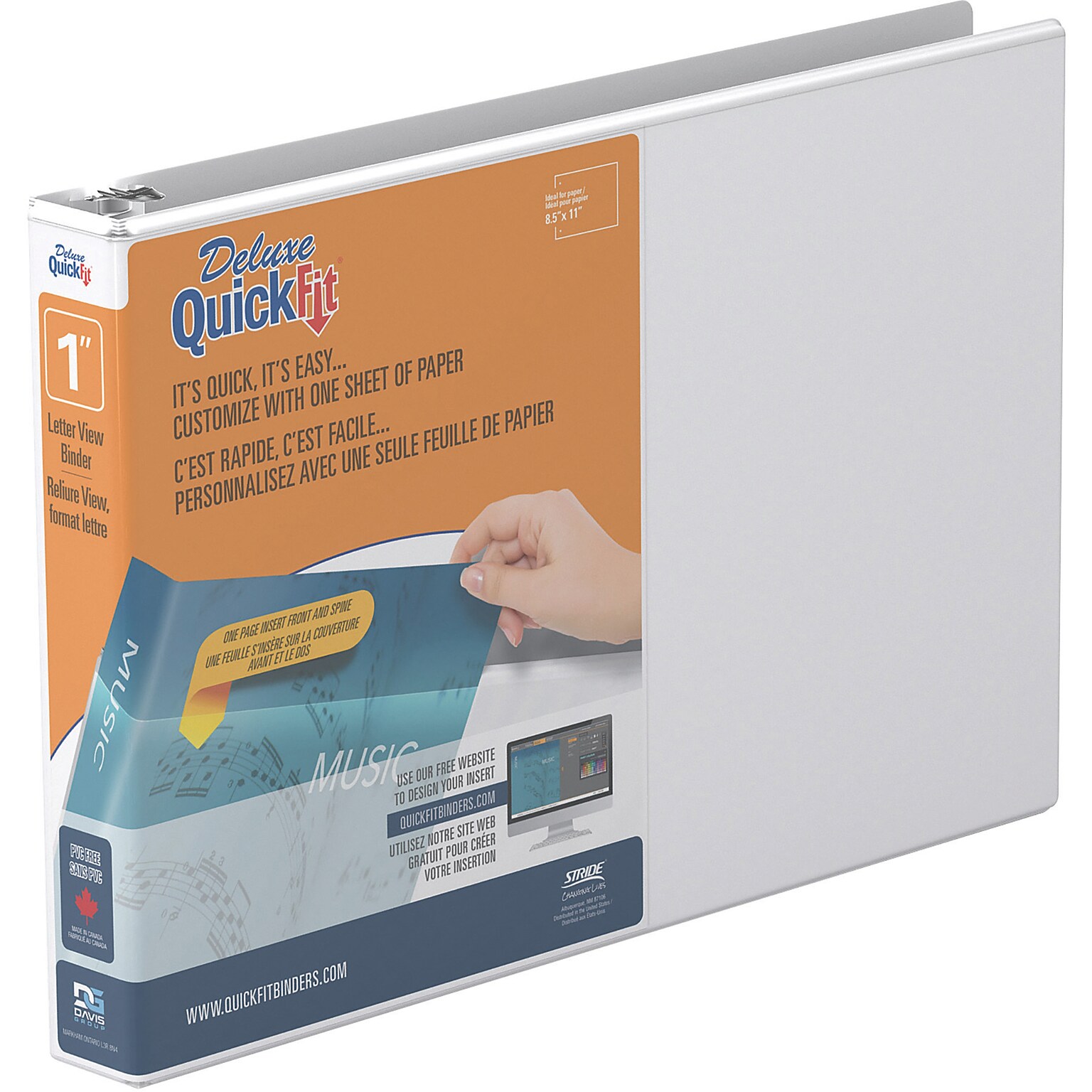 Stride Quickfit Heavy Duty 1 3-Ring Non-View Binders, White (97110)