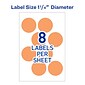 Avery Easy Peel Laser Color Coding Labels, 1 1/4" Dia, Neon Orange, 8 Labels/Sheet, 50 Sheets/Pack (5476)