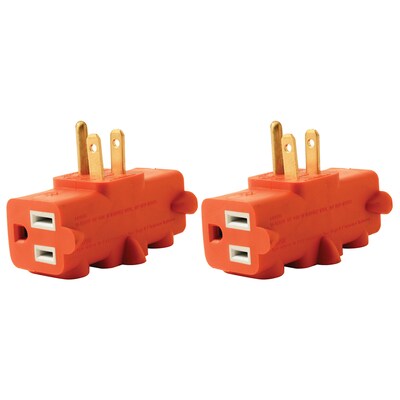 Axis 3-Outlet Heavy-Duty Grounding Adapter, Orange, 2 Pack (YLCT-10)