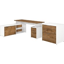 Bush Business Furniture Jamestown 71 L-Shaped Desk with Drawers and Lateral File, Fresh Walnut/Whit