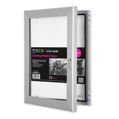 Seco® Locking Indoor/Outdoor Poster Case Shatterproof Rustproof, 8.5" x 11", Silver (LCASE8511)