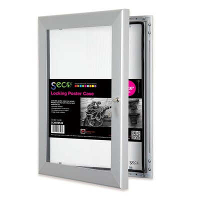 Seco® Locking Indoor/Outdoor Poster Case Shatterproof Rustproof, 24"x 36",  Silver (LCASE2436)
