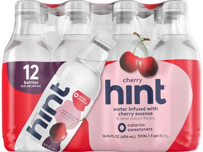 Hint Cherry Flavored Water, 16 Fl. Oz., 12/Carton (184739001573)