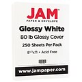 JAM Paper 80 lb. Cardstock Paper, 8.5 x 11, White Glossy, 250 Sheets/Pack (1034702)