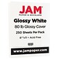 JAM Paper 80 lb. Cardstock Paper, 8.5" x 11", White Glossy, 250 Sheets/Pack (1034702)