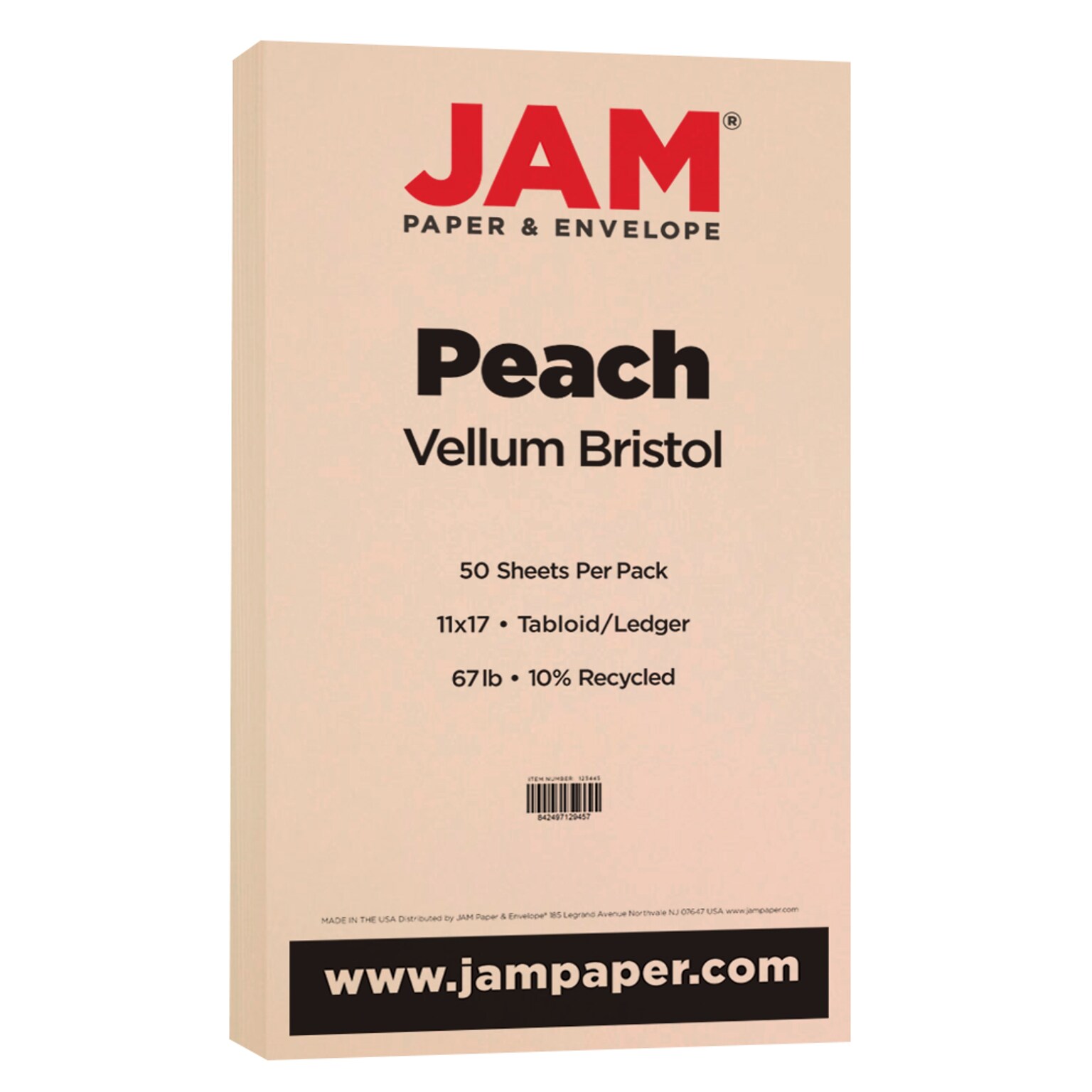 JAM Paper Vellum Bristol 67 lb. Cardstock Paper, 11 x 17, Peach Pink, 50 Sheets/Pack (16932839)