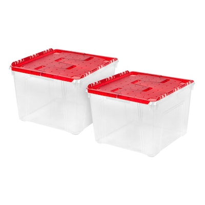 IRIS Holiday Box with Ornament Dividers, 60 Qt., Wing-Lid Storage Tote, Red, 2 Pack (585096)