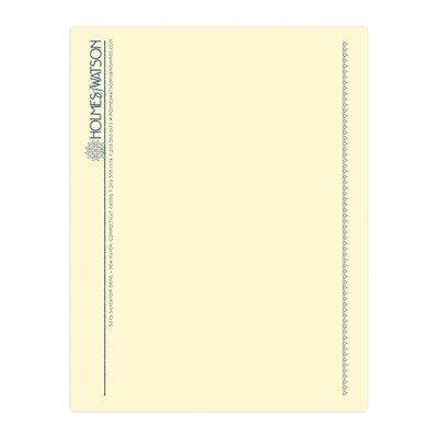 Custom 1 & 2 Color Letterhead, 8.5 x 11, 25% Cotton Writing 24# Stock, 1 Standard Ink, Raised Prin