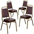 Flash Furniture HERCULES™ Vinyl Gold Frame Trapezoidal Back Banquet Chair, Brown, 4/Pack