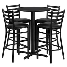 Flash Furniture 30 Black Laminate Table Set With 4 Ladder Back Metal Bar Stools, Black (HDBF1021)