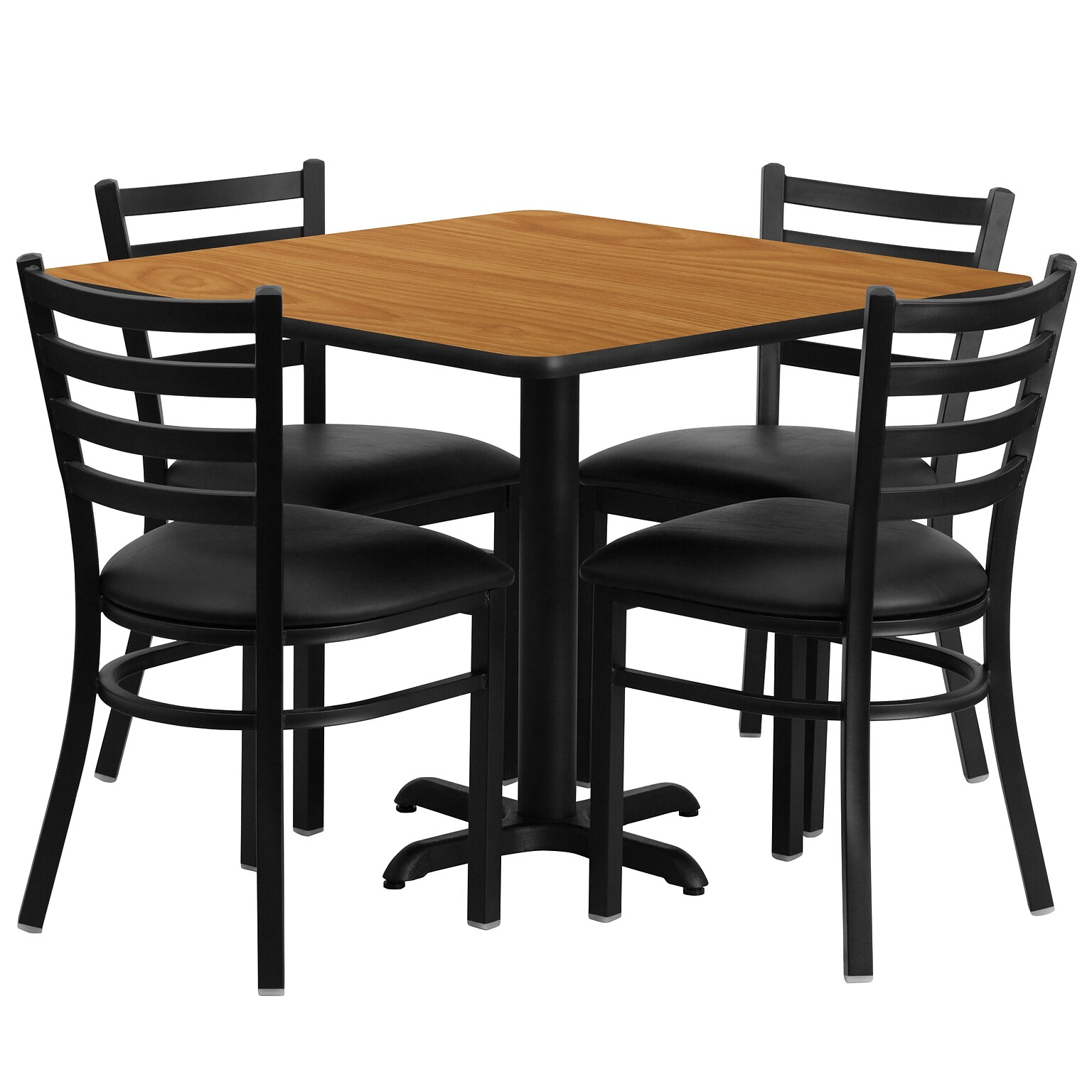 Flash Furniture 36 Square Natural Laminate Table Set With 4 Ladder Back Metal Chairs, Black (HDBF1015)