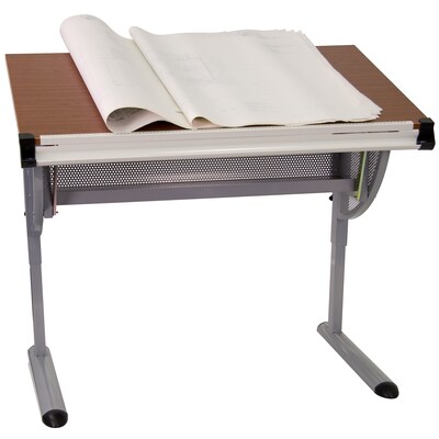 Flash Furniture 45.25W Drafting Table, Cherry/Pewter (NAN-JN-2433-GG)